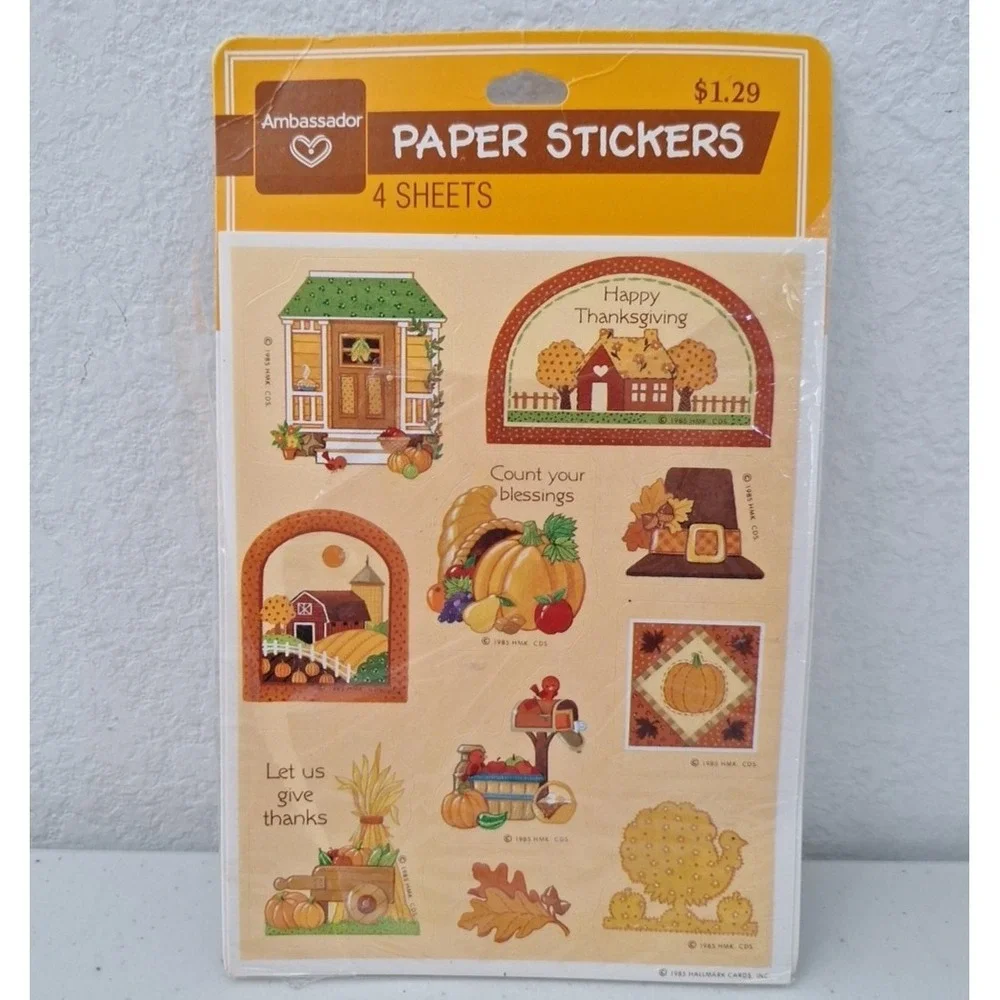 Vintage Hallmark THANKSGIVING STICKERS, 3 Sheets, 1985, Made In USA, NEW